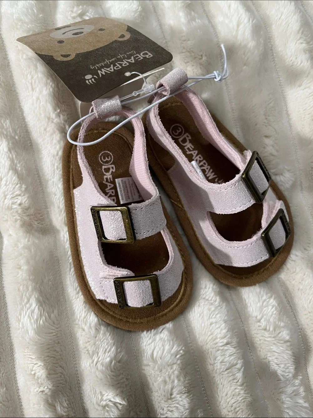 BearPaw Kids Light Pink Glitter Double-Buckle Sandals Baby Size 3 (6-12 months)